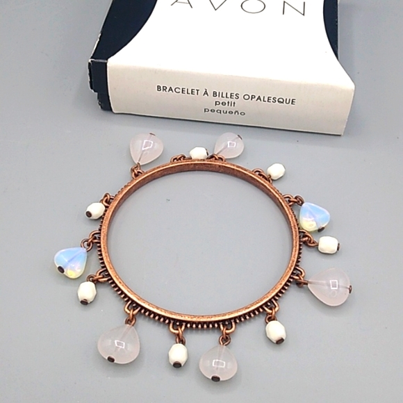 Avon Opalesque Brass look Beaded Bangle Bracelet 8" - Picture 3 of 8